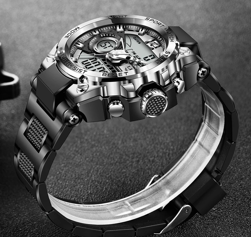 Reloj militar LIGE para hombre, digital, resistente al agua hasta 50 m, LED, de cuarzo, deportivo, grande, Masculino