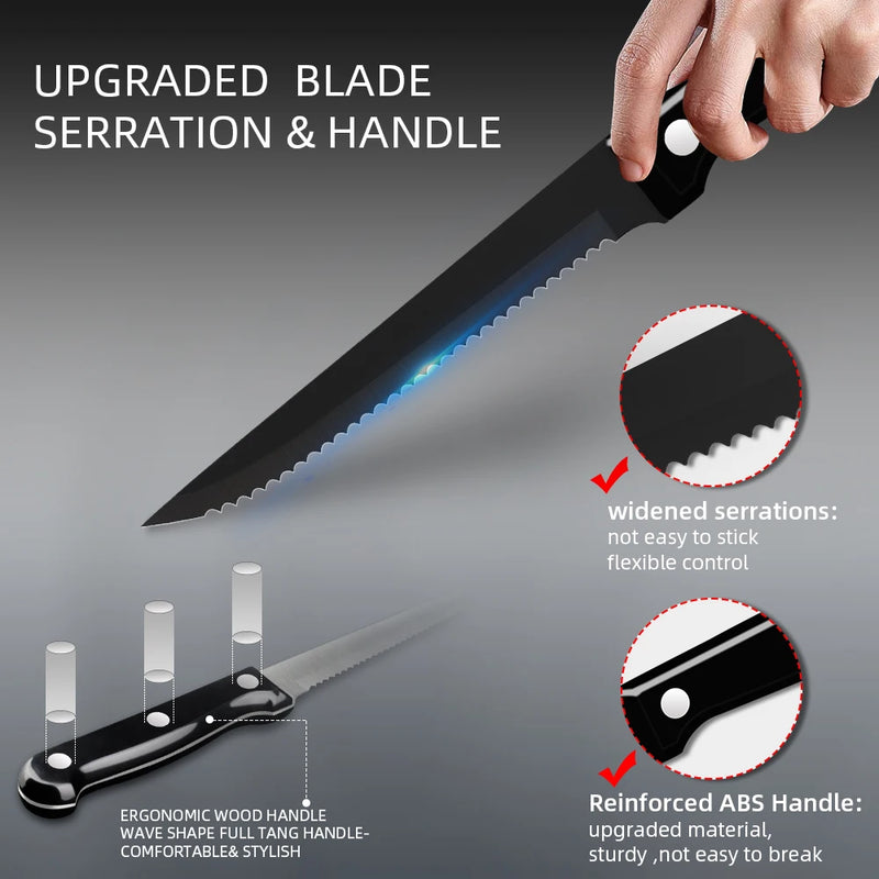 30pcs Black Dinnerware Set Stainless Steel Steak Knife Fork Coffee Spoon Teaspoon Flatware Dishwasher Safe Kitchen Tableware Set