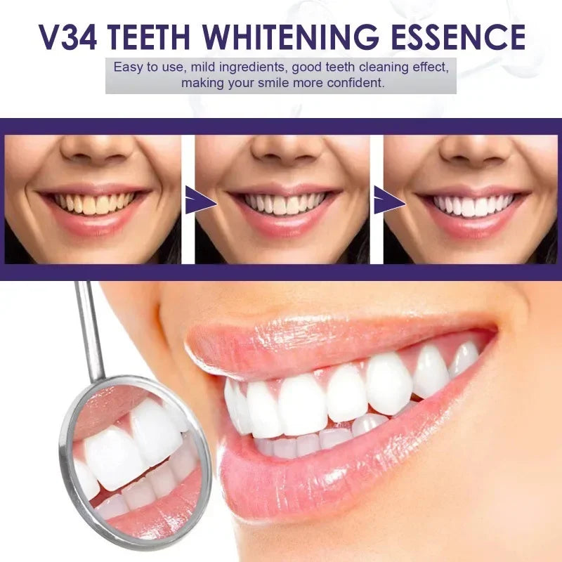 Pasta dental blanqueadora morada V34 de 30 ml. Elimina manchas, reduce el amarilleo y cuida tus dientes, encías, aliento fresco y blanquea los dientes.