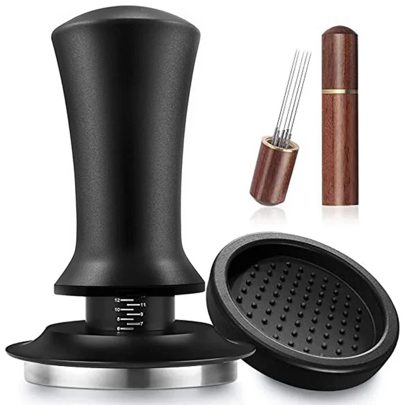 Apisonador de café de 54 mm con base ondulada, para espresso, con resorte y indicador de profundidad, de Barista, de 51 mm, 53 mm y 58 mm.