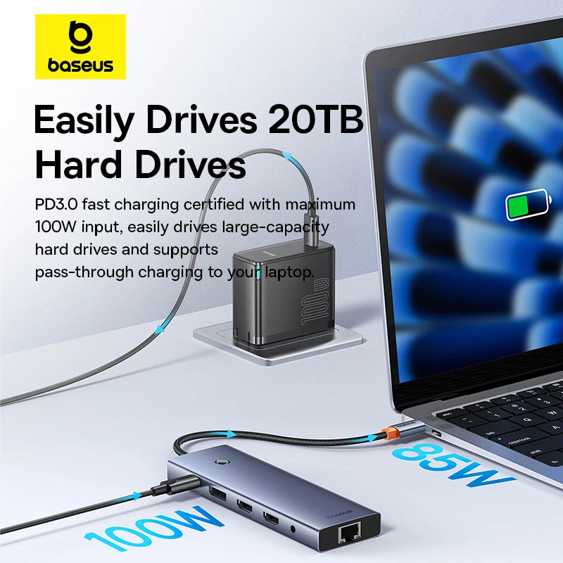 Baseus USB Hub DP 4K Dual HDMI Adapter 11 in 1 Splitter RJ45 USB 3.0 PD 100W Docking Station for MacBook Pro Air M2 M1 USB C HUB