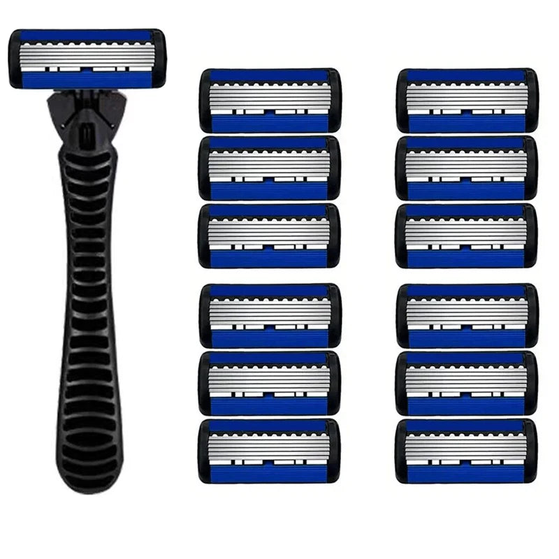 Afeitadora manual con cabezal de 6 capas, cuchilla clásica de doble filo de acero inoxidable, afeitadora de seguridad para barba y bigote.