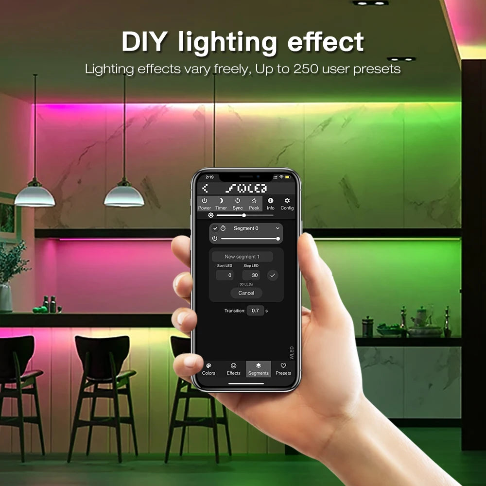 Controlador WLED ESP32 RGBIC COB LED Tira de luz Kit de cinta reactiva al sonido Música Sincronización Funciona con Alexa 24V 5 10 15 20 25 30 40 M