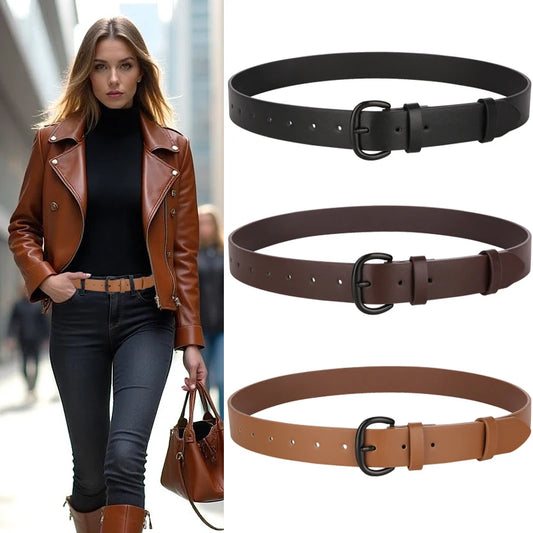 Women's Casual Leather Belt with black Buckle Versatile Waist Accessory for Jeans and Everyday Outfits