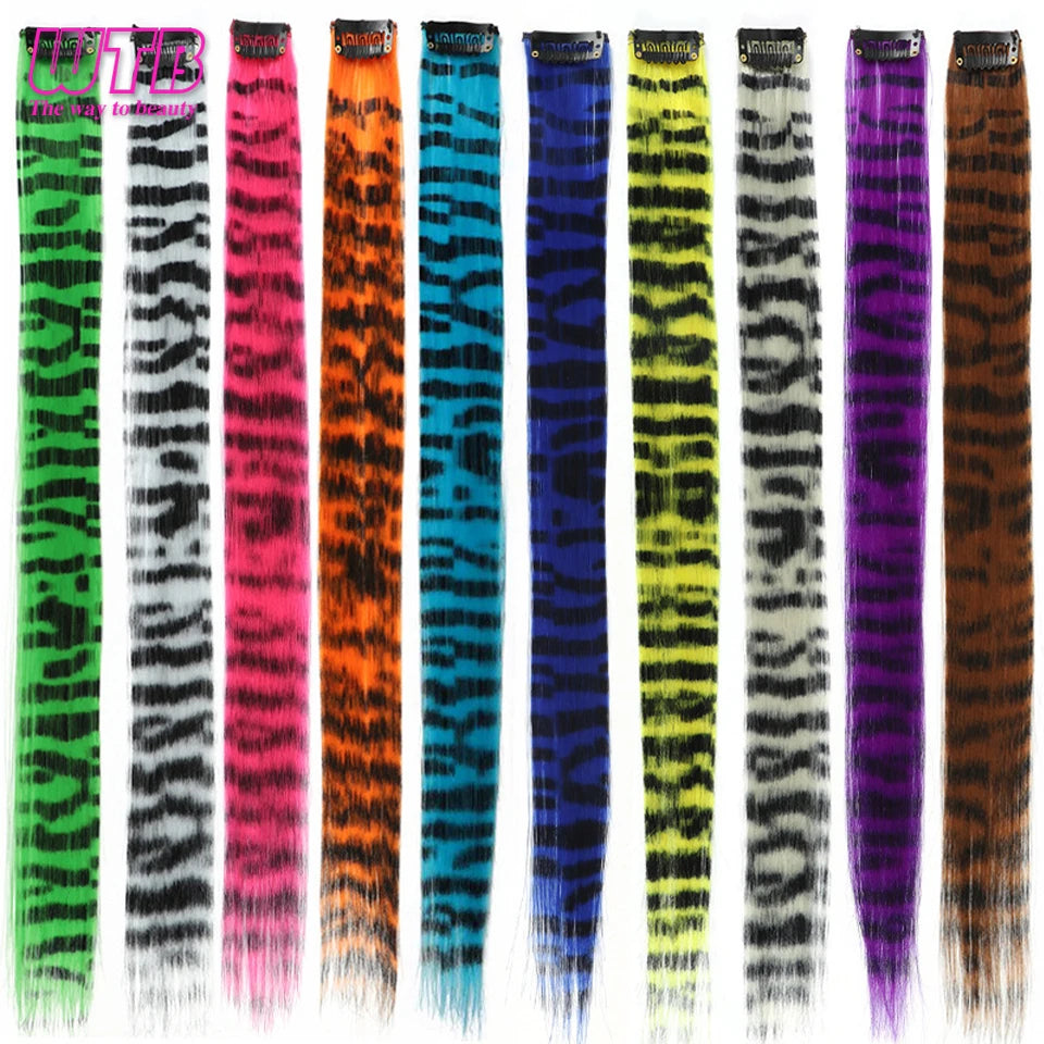 Synthetic One Card Hair Extension Wig Hair For Women Long Straight Clip-in Colored Zebra Line Feather Hair Extensions Fake Hair