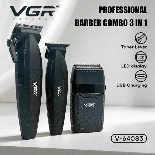 VGR Hair Trimmer Professional Hair Clippers Adjustable Hair Cutting Machine 9000 RPM Cordless Clippers and Trimmers Set V-640 S3