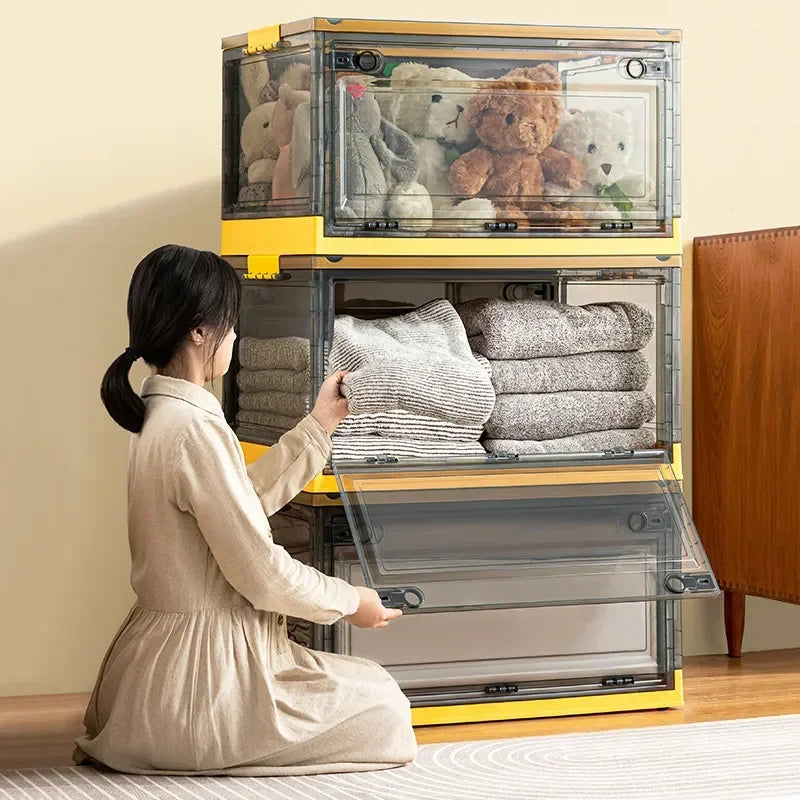 1pc Foldable Storage Trunk Open Storage Box Transparent Storage Box Home Wardrobe Clothes Organizer Large Capacity Clear Plastic