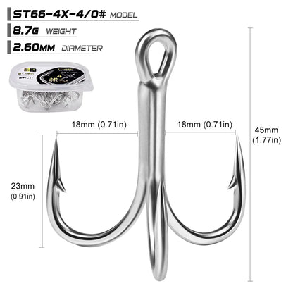 10pcs 4X 5/0# 4/0# 3/0# 1/0#-1# 2# 4# Super Strength Hooks Reinforced anchor Fishing Hook High-Carbon Steel Tin Treble Hook