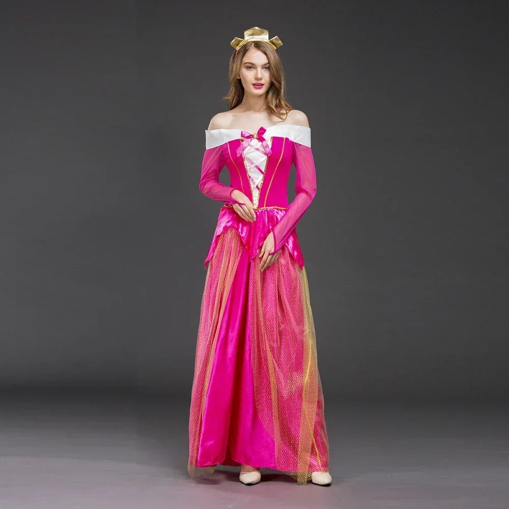 2025 Adult Costume Women Deluxe Pink Sleeping Beauty Princess Aurora Gorgeous costume For Halloween Party Fancy Dress