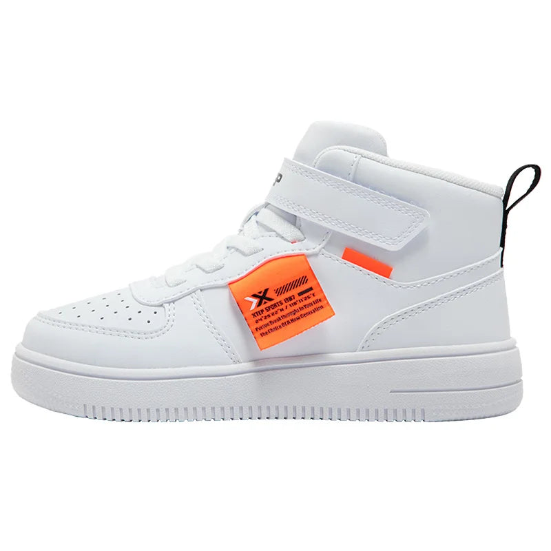 Xtep Kid's Skateboarding Shoes 2025 Spring Unisex Leather Fashion Casual Running Comfortable High-top Sneakers 676316319305