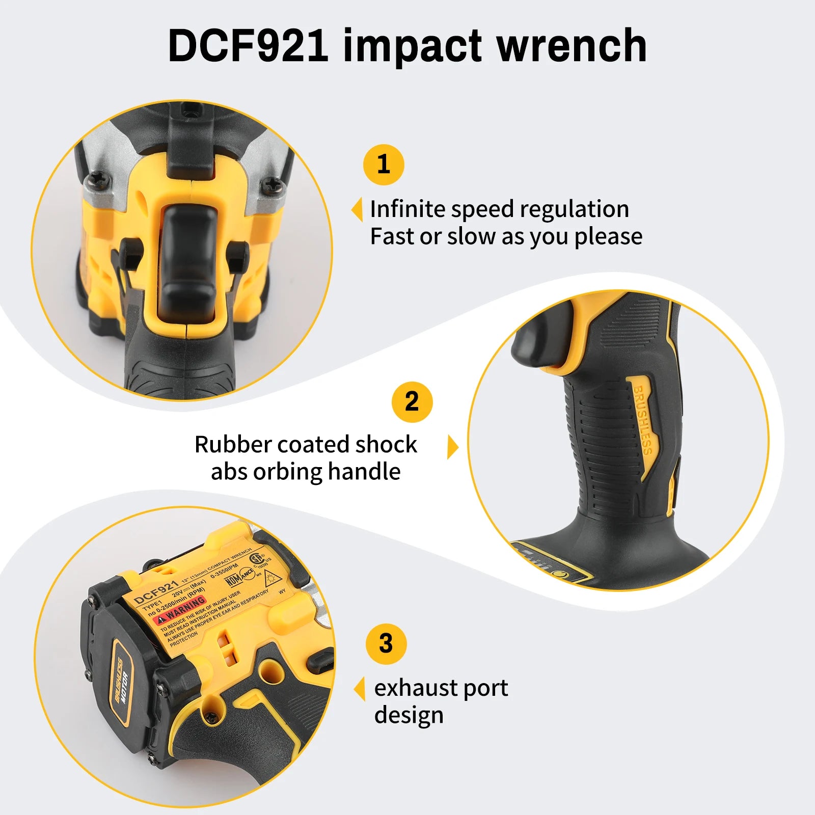 DEWALT DCF921 ATOMIC 20V MAX 1/2 in. Cordless Impact Wrench - Variable Speed, Bare Tool for Pro-Grade Performance Powerful