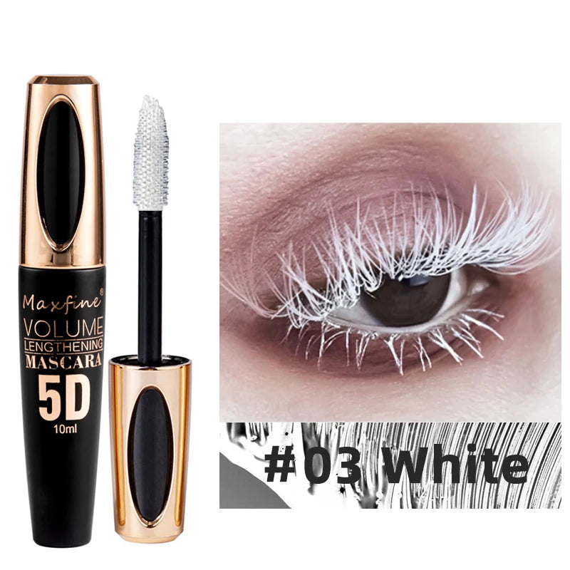 Máscara de pestañas de seda 5D con ojos grandes, contenido y longitud negros fuertes y duraderos, resistente al agua y antiaglomerante, y de duración prolongada.