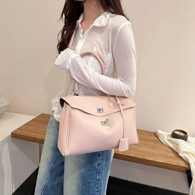 Casual Large Capacity Lychee Pattern Single Shoulder Slant Cross Bag Versatile Underarm Bag Simple Stylish Tote Bag