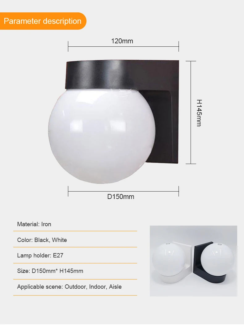 Outdoor Wall Lamp Balcony Bedroom Corridor Courtyard Lamp Acrylic Lamp Shade E27 Spherical Wall Lamp Upper and Lower Wall Lamp
