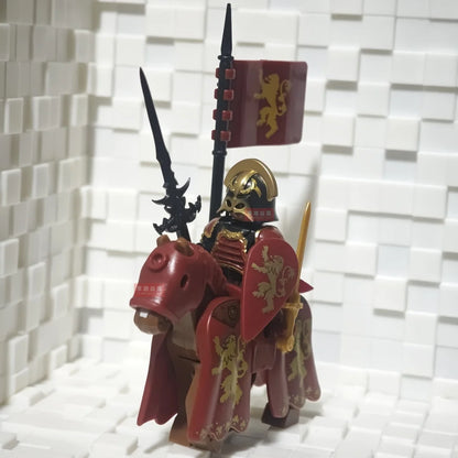 New Medieval Knights Red Lion Black Eagle Castle Soldier Green dragon Action Figures Cavalry Building Block Military Toy Gifts
