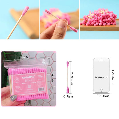 100PCS Disposable Cotton Swab Cute Pink Double Head Cotton Stick Makeup Remover Bat for Beauty Cosmetics Ear Cleaning Swabs