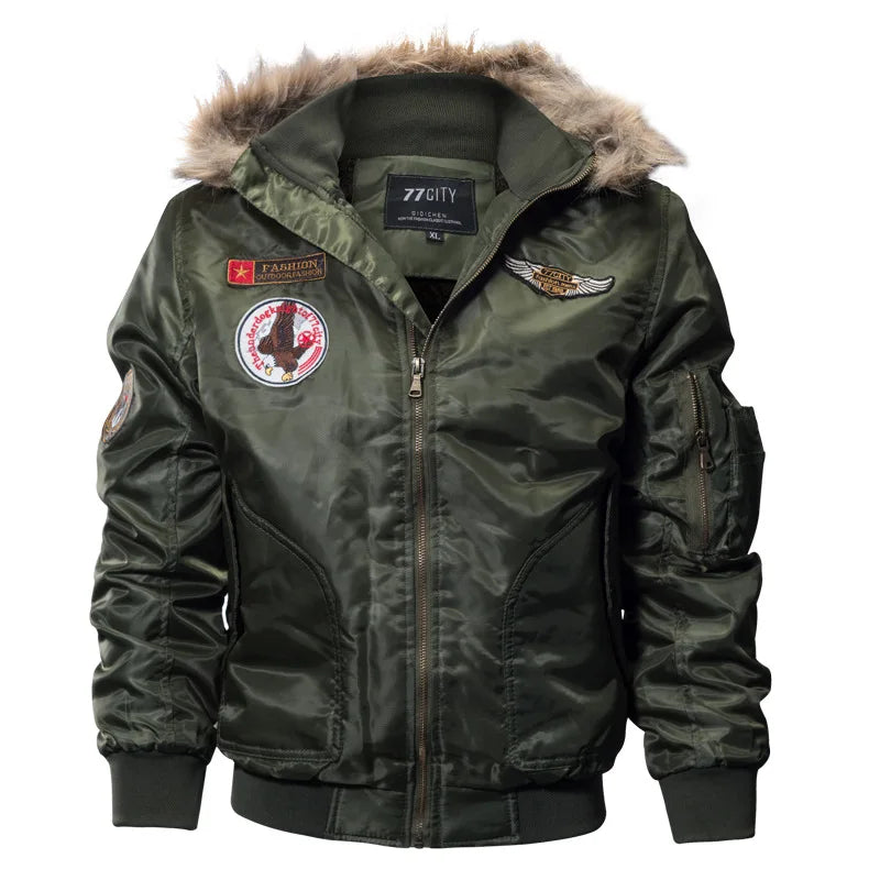 Brand Men's Winter Jacket Coat Male Parkas Military Fur Collar Hooded Fleece Thicken Quilted Bomber Jackets Men Clothing A2F827