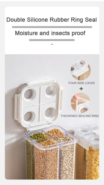 Dispensador de cereales de 3 l, contenedor sellado de cuatro compartimentos, resistente a la humedad, apilable, para refrigerios, café y granos, organizador de cocina.