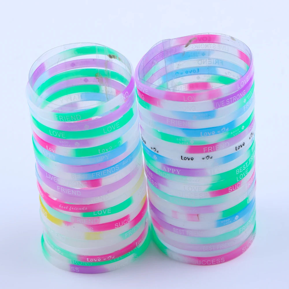 Lote de 20/30/50/100 pulseras de silicona luminosas multicolores para hombre y mujer, estilo mixto, regalo de joyería