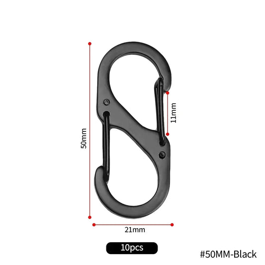 10Pcs S Type Mini Keychain Hook Stainless Steel Carabiner With Lock Anti-Theft Outdoor Camping Backpack Buckle Key-Lock Tool