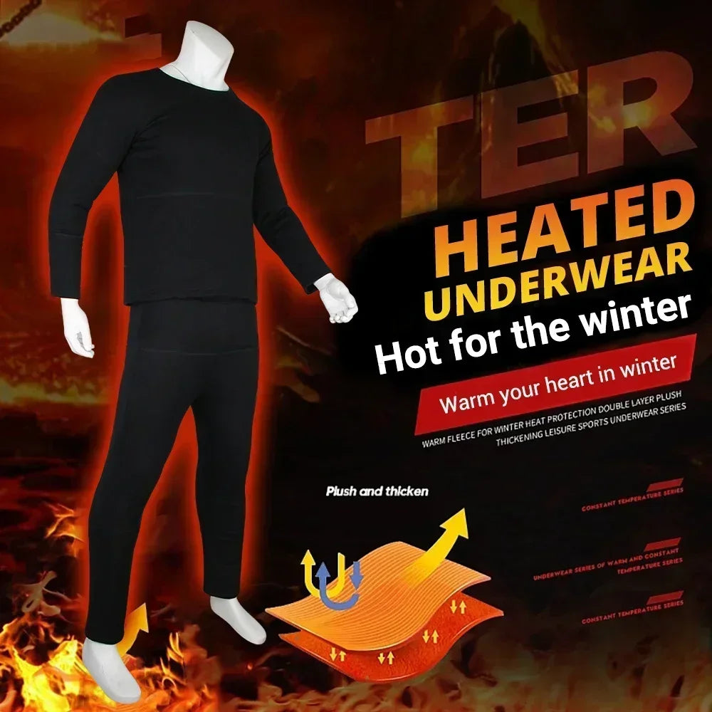 Winter Thermal Heated Jacket Men Vest Heated Underwear Men's Ski Suit USB Electric Heating Clothing Fleece Thermal Long Johns