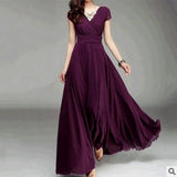 2026 Women's V Neck Short Sleeve Evening Party Dress Temperament Solid Colour Long Cocktail Chiffon High Waist Summer Dresses