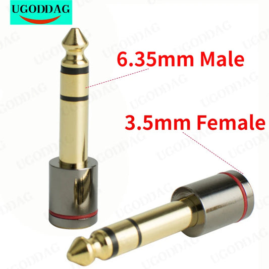 Conector de 6,5 mm macho a 3,5 mm hembra, adaptador de audio chapado en oro, conector para auriculares Hi-Fi, micrófono estéreo, bricolaje, 3,5 mm