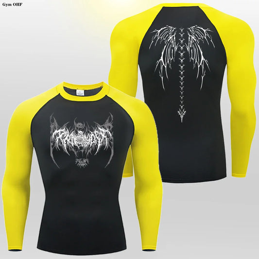 Camiseta de compresión con estampado de anime Y2K para hombre, para correr, de secado rápido, para fitness, gimnasio, transpirable, para deportes, Rash Guard, MMA 