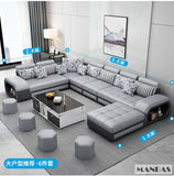 Linlamim Fabric Sofa Set Furniture Living Room Sofa Set with USB and Stools / Big U Shape Cloth Couch Sofas for Home Furniture
