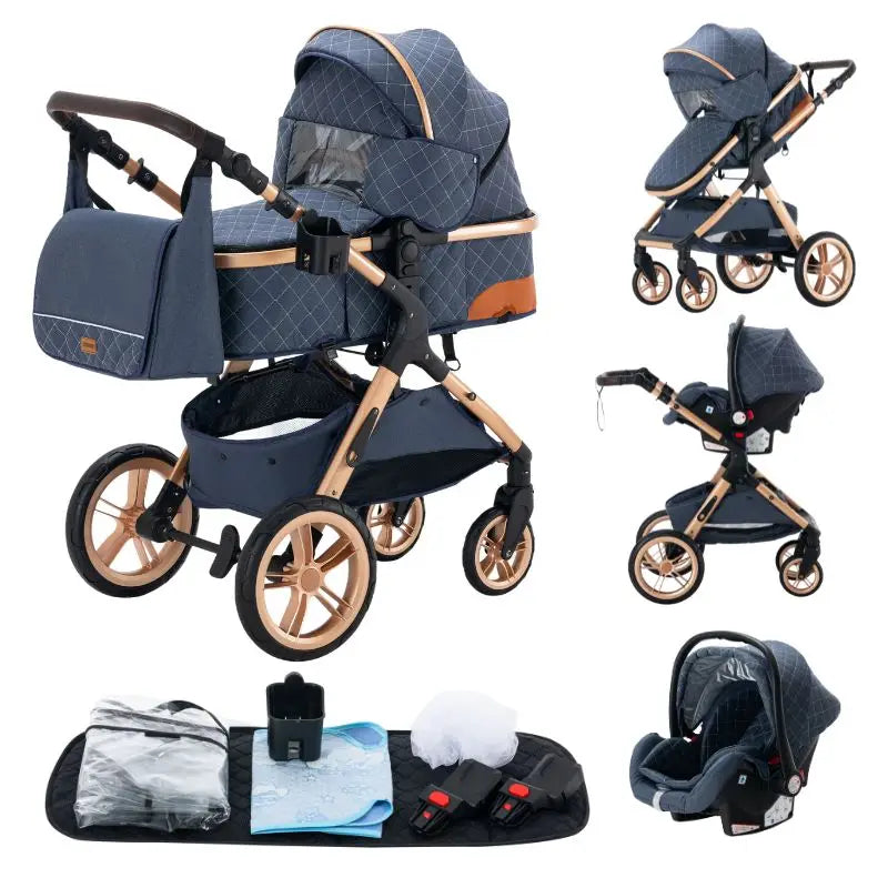 Newest Baby Stroller 3 in 1 Lightweight High Landscape Baby Carriage Aluminum Frame Travel System with Car Seat Pram for Newborn