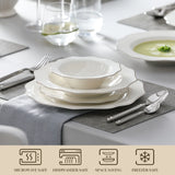 MALACASA LOTUS 16/32-Piece Nordic European White Porcelain Tableware Set with Bowl, Dinner, Dessert & Soup Plate Set for 4/8
