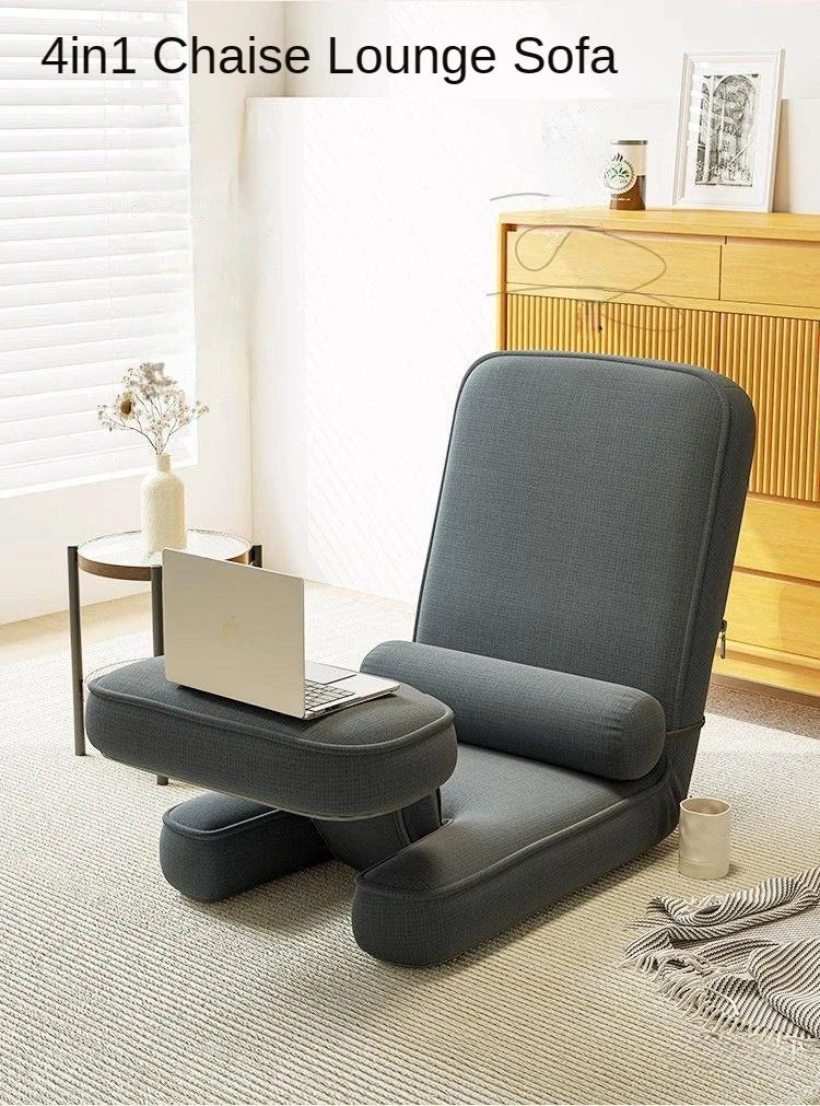 4in1 Adjustable Chaise Lounge Sofa, Floor Lazy Sofa Bed, 15-Position Folding Padded Lounger Bed with Pillow Chaise Couch