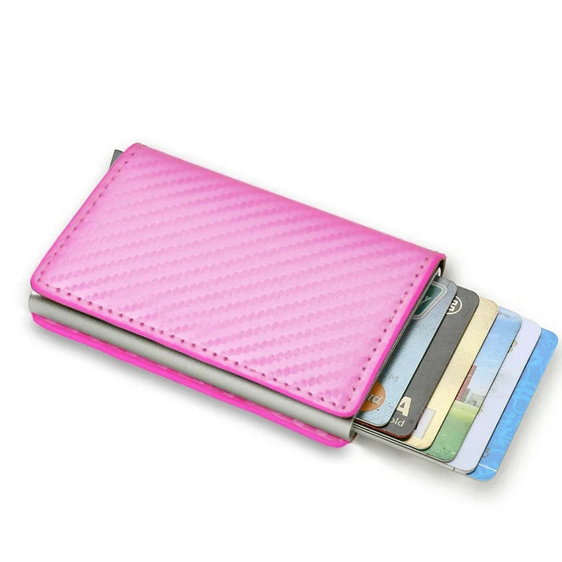 RFID Aluminum Men Wallet Card Holders Purse Carbon Fiber Men Business Slim Thin Smart Wallet Credit Cardholder Case Note Holder