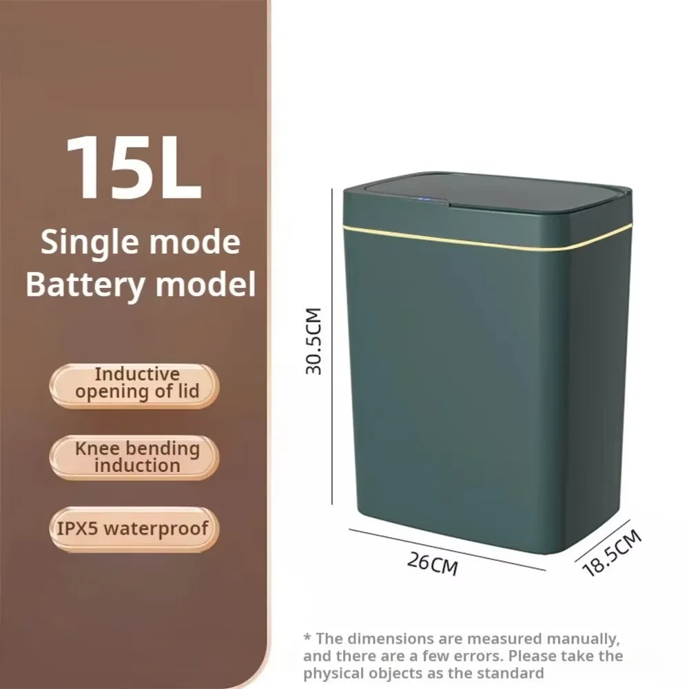 Cubo de basura inteligente para baño de 15L, blanco, sin contacto, estrecho, con sensor inteligente, para casa inteligente, con embolsado automático, cubo de basura electrónico