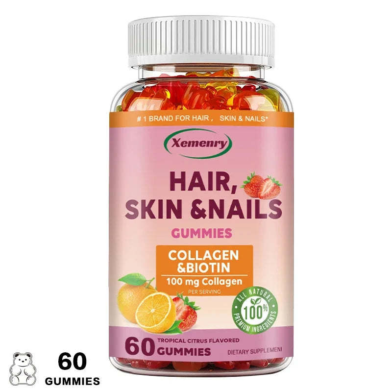 Hair, Skin & Nails Gummy Vitamins - Contains Biotin, Collagen - Promotes Hair Growth, Nourishes Skin, Strengthens NailsSupplemen