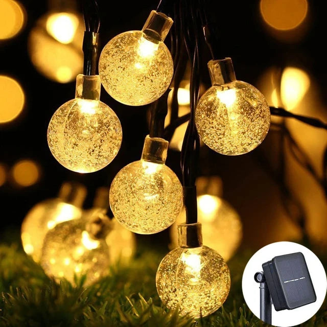 Globo de cristal solar led luzes da corda 60 led 8 modos de iluminação ip65 luz de fadas guirlanda de natal para decoração de festa de jardim 1pc/2pcs