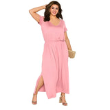 Plus Size Women Short Sleeve Casual Dress Loose Weekend Beach Split Sides Plus Size Long Party Summer Elegant Vestidos 3XL 