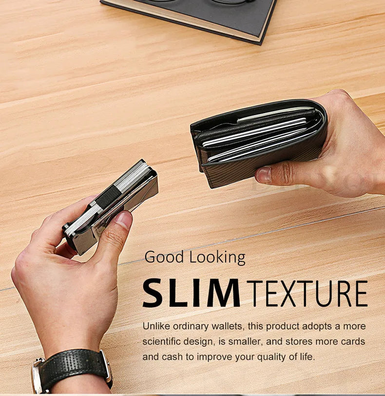 Cartera delgada para hombre - Billetera minimalista con bloqueo RFID y bolsillo frontal - Billetera metálica con clip para billetes