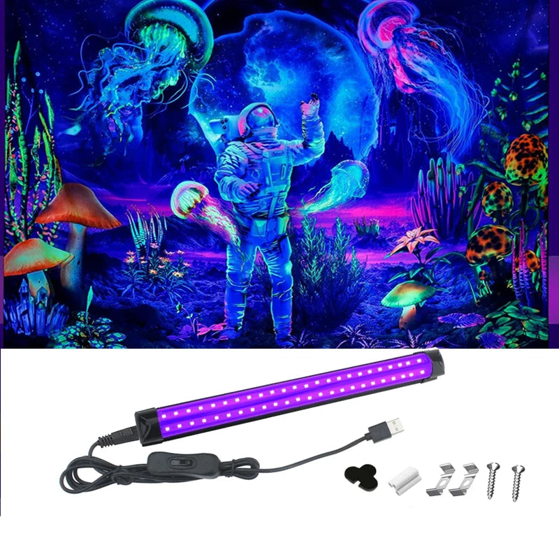 USB Switch 10W Black Light Lamp, UV Black Light Tube, 395nm LED Lamp, Black Light Bar for Halloween, Club, Party, Disco
