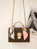 Casual Versatile Floral Print Shoulder Bag Simple Design Silk Scarf Handbag Fresh Sweet Style PVC Material Small Square Bag