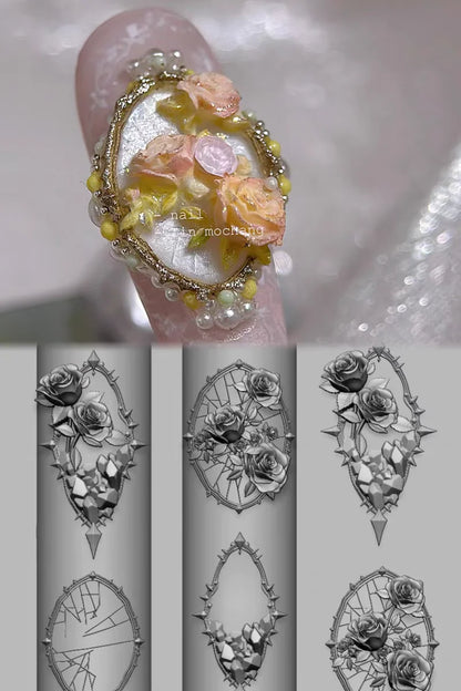 1Pc Chain Ice Flower Fox Spoon Fork Dragon Snake Butterfly 3D Acrylic Mold Nail Art Decorations  DIY Design Silicone Nails Mold