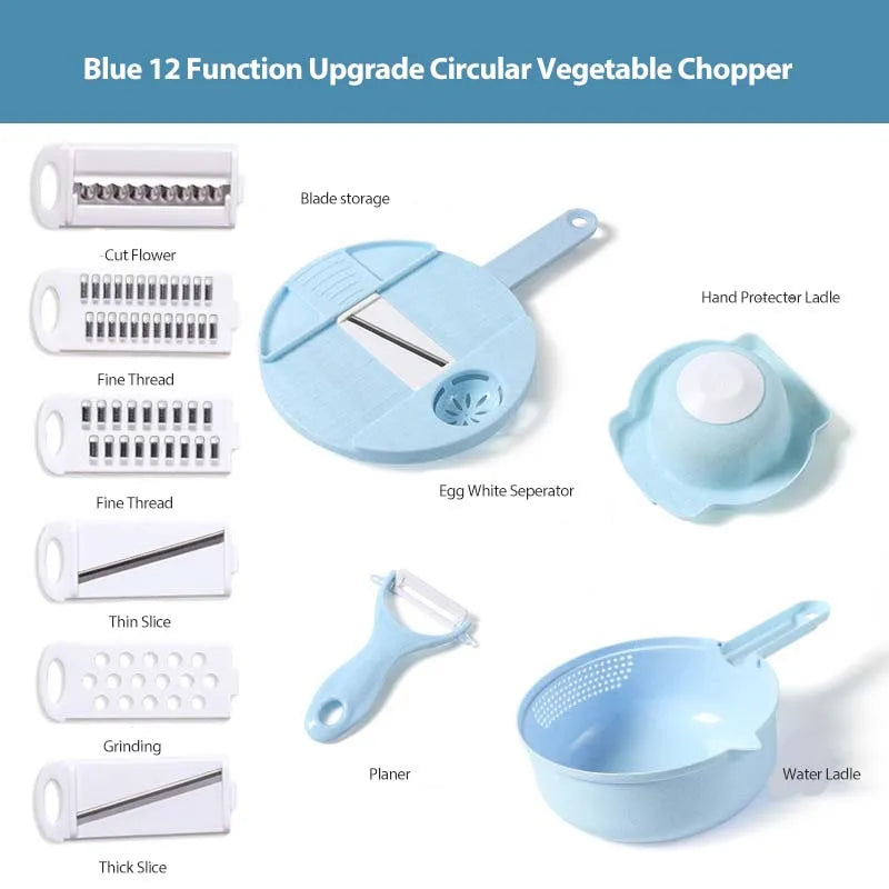 12PCS New Kitchen Multi-functional Nine-in-one Vegetable Cutter Grater Potato Radish Shredder Vegetable Cutter Salad Utensils