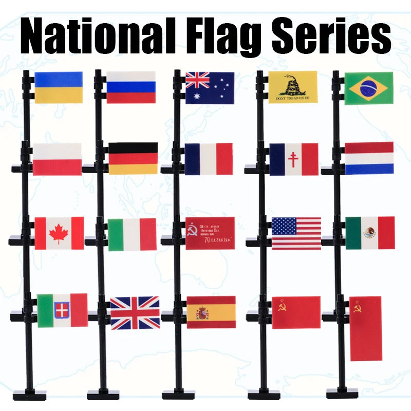 MOC City Street View National Flag Series WW2 Accessories Building Blocks Franch Italy Military Army War DIY Kid Bricks Toy Gift