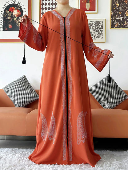 Vestido elegante de gasa para mujer, abaya abierta con cremallera, ropa musulmana, cárdigan islámico, abaya, nuevo