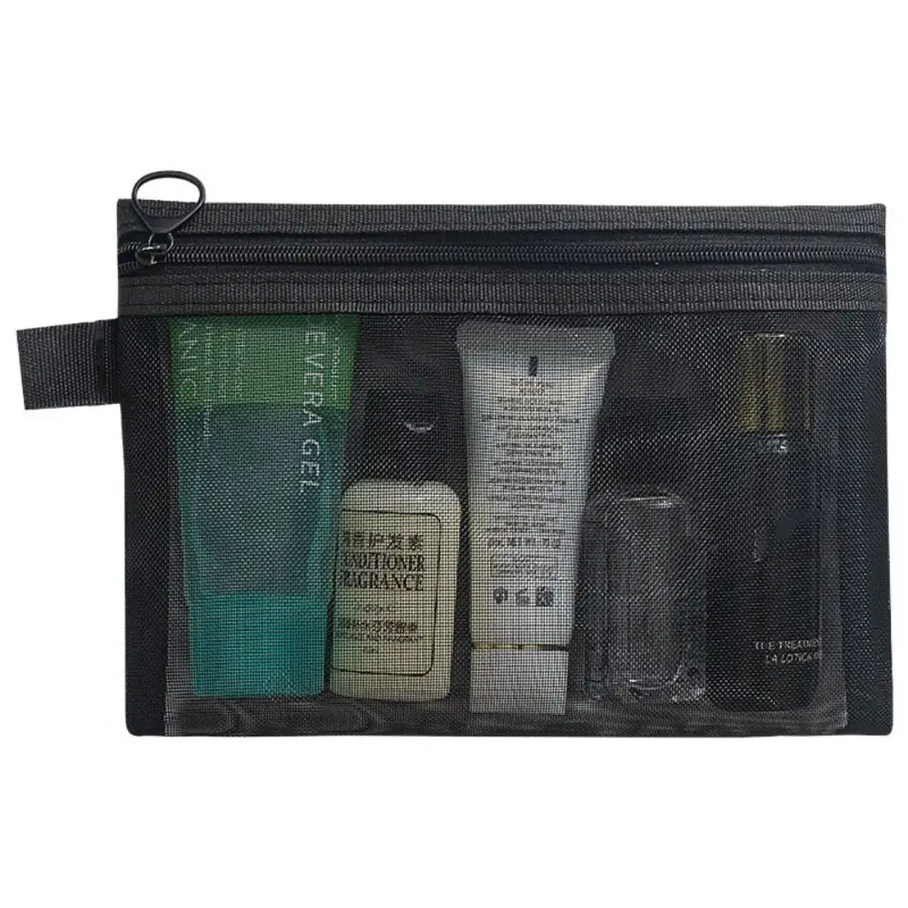 Portable Large Capacity Mesh Cosmetic Bag Zipper Bag Pencil Cases Storage Toiletry Bag Transparent Square Bag Makeup Bag Ladies