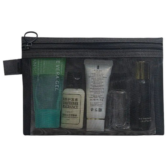 Portable Large Capacity Mesh Cosmetic Bag Zipper Bag Pencil Cases Storage Toiletry Bag Transparent Square Bag Makeup Bag Ladies