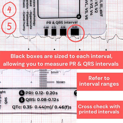 ECG 7 Step Ruler, Ruler Card for ECG/EKG Interpretation, Portable Pocket ECG EKG Reference Guide with Sheath, Emergency tool
