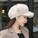 High Quality Cold Protection Women's Beret Solid Color Imitation Mink Winter All-Match Hat Light Luxury Thick Warm Hat