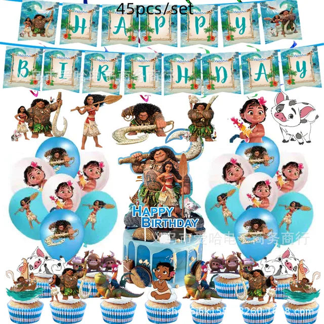 Disney-Moana Birthday Party Decorations, Balloons, Disposable Tableware, Cup, Plate, Baby Shower Toys, Celebration Supplies 