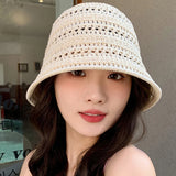 Summer Bucket Hat Fisherman Hat Women Hollow Out Sun Hat Outdoor Casual Versatile Panama Hats Crochet Foldable Caps Beach Cap